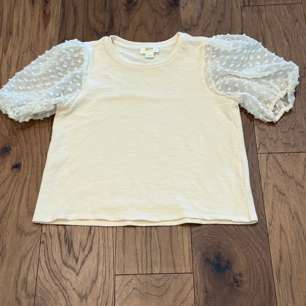 Maeve Anthropologie Cream Textured Top Swiss Dot Mesh Puff Sleeve Womens Medium